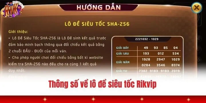 Lô đề siêu tốc Rikvip - Chơi vui trúng thưởng lớn mỗi ngày 2 Các thông số về trò chơi lô đề siêu tốc Rikvip
