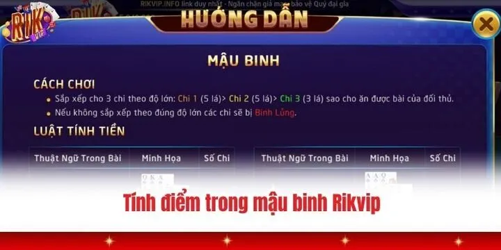 Mậu binh Rikvip - Một siêu phẩm game bài đình đám 2026 3 Cách tính điểm khi chơi mậu binh Rikvip
